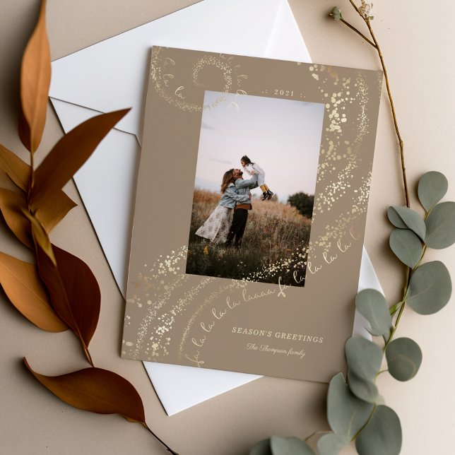 Fa La La Magical Gold Christmas Carol Song 1 Photo Holiday Card (Fa La La Magical Gold Christmas Carol Song 1 Photo Holiday Card)