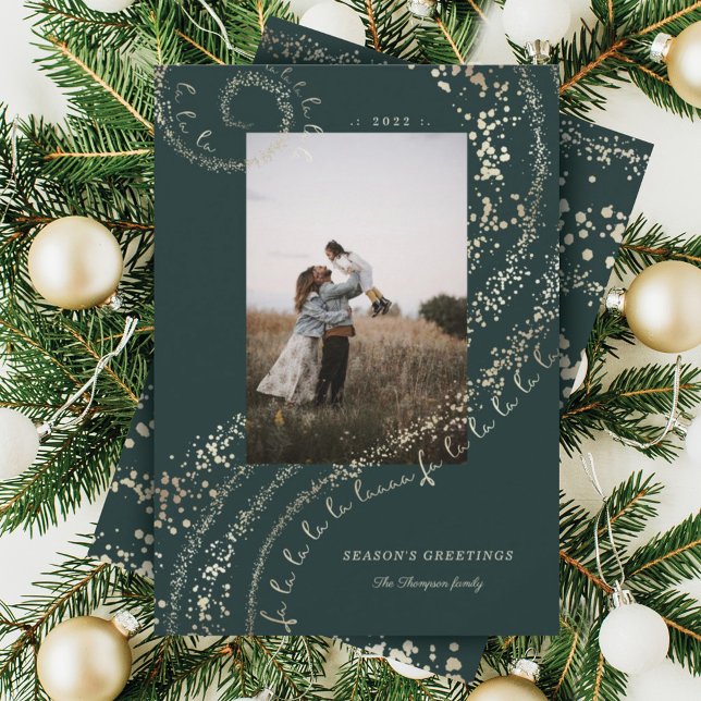 Fa La La Magical Gold Christmas Carol Song 1 Photo Holiday Card (Creator Uploaded)