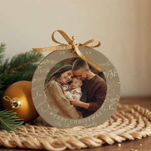 Fa La La Magical Gold Christmas Carol Song Photo Ceramic Tree Decoration