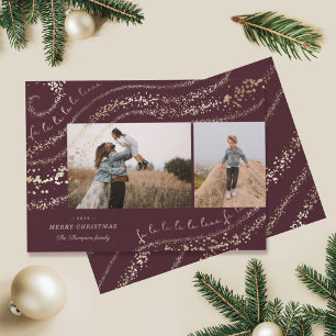Fa La La Magical Gold Christmas Carol Two Photo Holiday Card