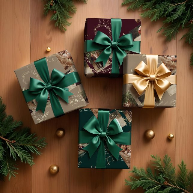 Fa La La Magical Gold Christmas Photo Collage Wrapping Paper Sheet (Fa La La Magical Gold Christmas Photo Collage Wrapping Paper Sheets)