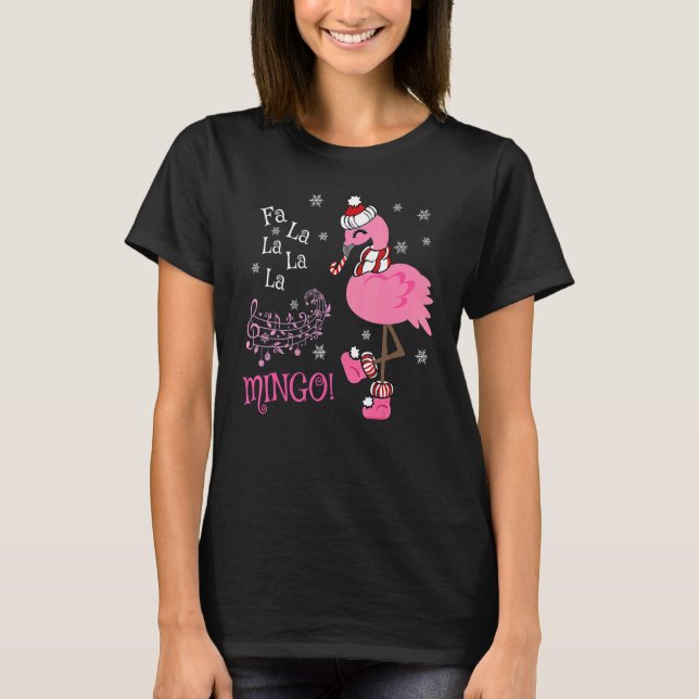 Fa La La Mingo Christmas Flamingo Santa Candy Cane T-Shirt (Front)