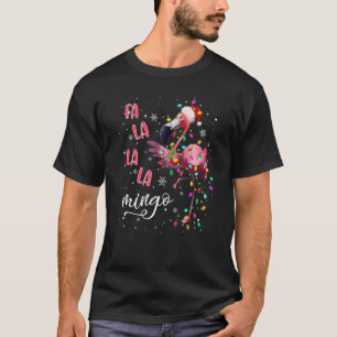 Fa la la Mingo Cute Pink Flamingo Santa Hat Merry  T-Shirt