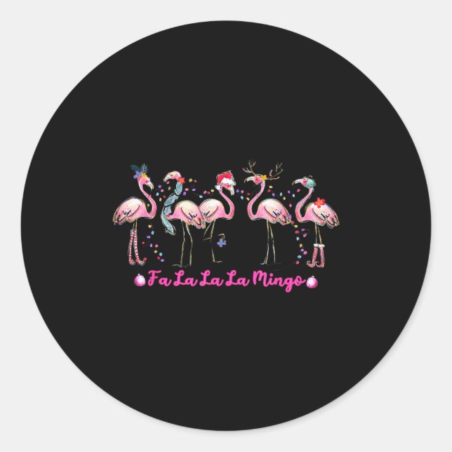 Fa La La Mingo Flamingo Christmas Tree Lights Troc Classic Round Sticker (Front)
