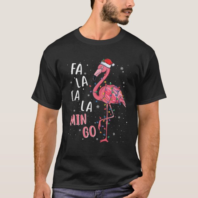 Fa La La Mingo Flamingo Christmas Tree Tropical Xm T-Shirt (Front)