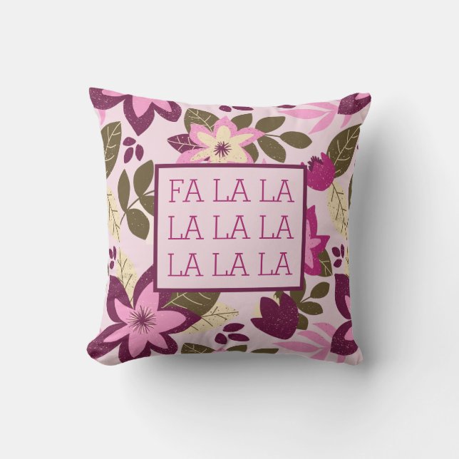 Fa La La Modern Botanical Floral Christmas Cushion (Front)