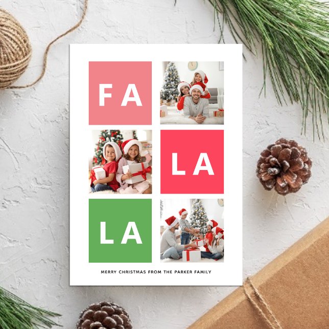 Fa La La Modern Fun Colourful Family Photo Collage Holiday Card (Creator Uploaded)