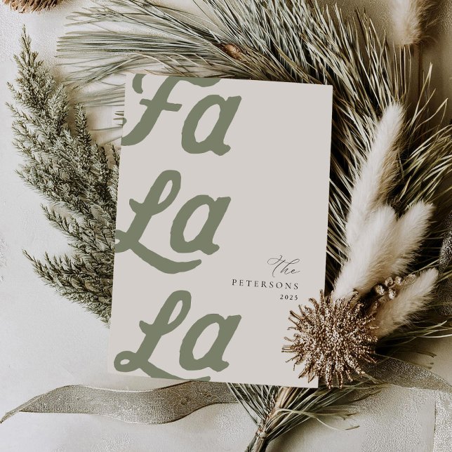 Fa La La Modern Green Plaid Family Christmas  Holiday Card (Creator Uploaded)