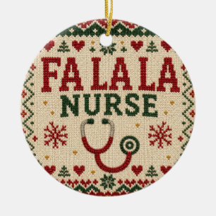Fa la la Nurse Festive Ugly Christmas Sweater 2026 Ceramic Tree Decoration