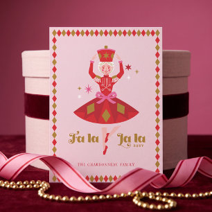 Fa La La Nutcracker Ballet Pink Festive Christmas Holiday Card