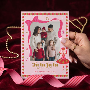 Fa La La Nutcracker Pink Festive Christmas Photo Holiday Card