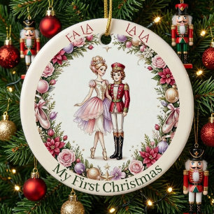 Fa La La Nutcracker & Sugar Plum Fairy Baby Photo Ceramic Tree Decoration