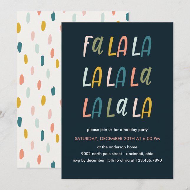 Fa la la | Pastel Colour | Holiday Christmas party Invitation (Front/Back)