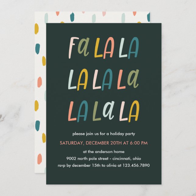 Fa la la | Pastel Colour | Holiday Christmas party Invitation (Front/Back)