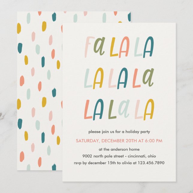 Fa la la | Pastel Colour | Holiday Christmas party Invitation (Front/Back)
