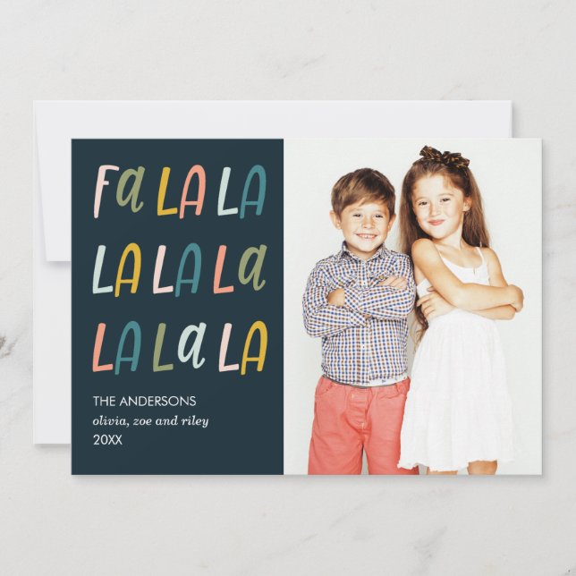 Fa La La | Pastel colours | Holiday Photo Cards (Front)