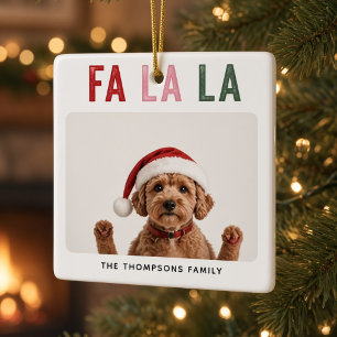 Fa La La Personalised Dog Photo Christmas Ceramic Ornament