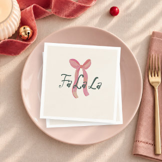 Fa La La Pink Bow Festive Christmas Napkin