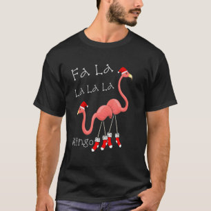 Fa La La Pink Flamingo Christmas Santa Hat Merry T-Shirt