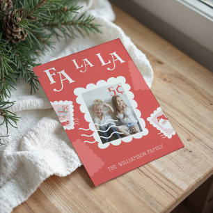 Fa La La Santa Claus Christmas Postage Stamp Photo Holiday Card