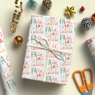 Fa La La Script Colourful Christmas carol Festive Wrapping Paper