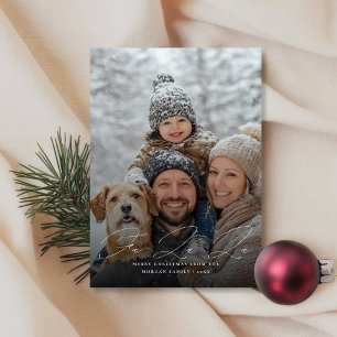 Fa La La Script Snowy Family Christmas Photo Holiday Card