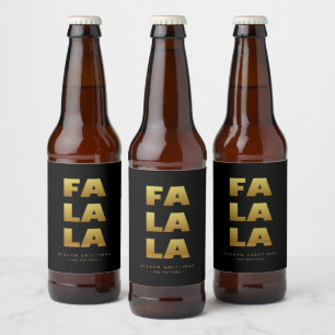 Fa La La   Simple Christmas Black & Gold  Beer Bot Beer Bottle Label