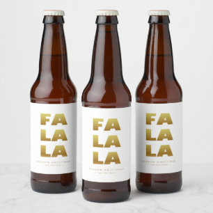 Fa La La   Simple Christmas White & Gold  Beer Bottle Label