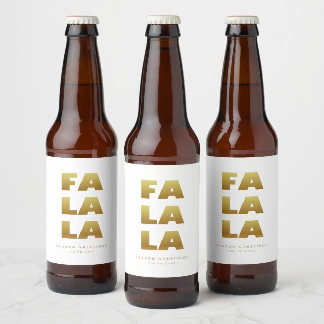 Fa La La | Simple Christmas White & Gold  Beer Bottle Label (Bottles)