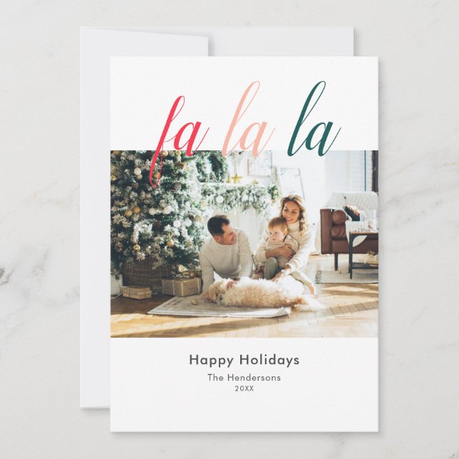 Fa La La Simple Colourful Handwriting Photo Holiday Card (Front)