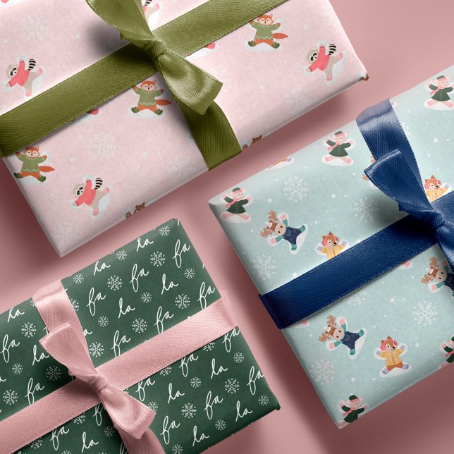 Fa La La Snow Angel Woodland Animals Fun Winter Wrapping Paper Sheet (Fa La La Snow Angel Woodland Animals Fun Winter Wrapping Paper Sheets)