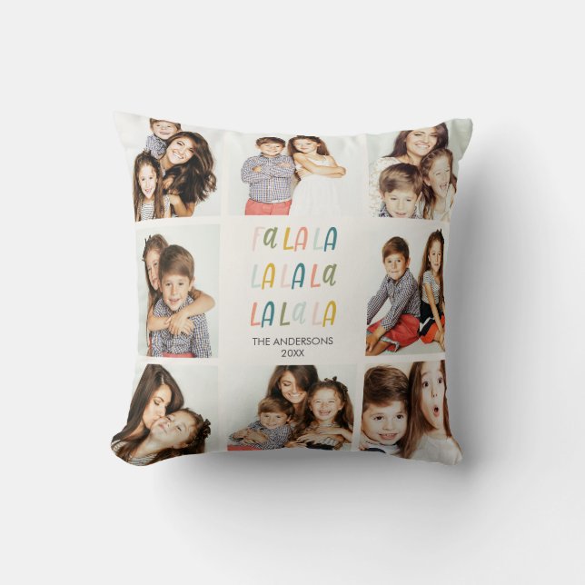 FA LA LA | Square Photo Collage  Holiday Gift Cushion (Front)
