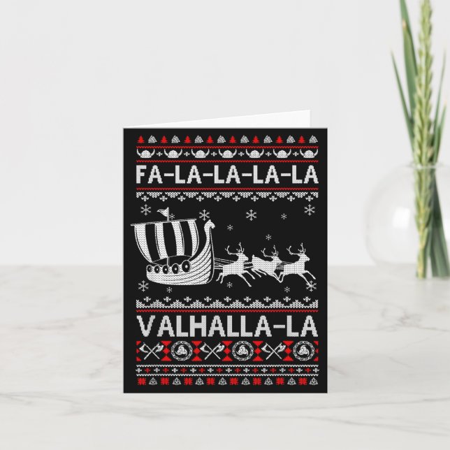 Fa La La Valhalla Viking Ship Christmas Xmas Ugly  Card (Front)