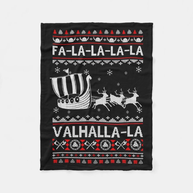 Fa La La Valhalla Viking Ship Christmas Xmas Ugly  Fleece Blanket (Front)