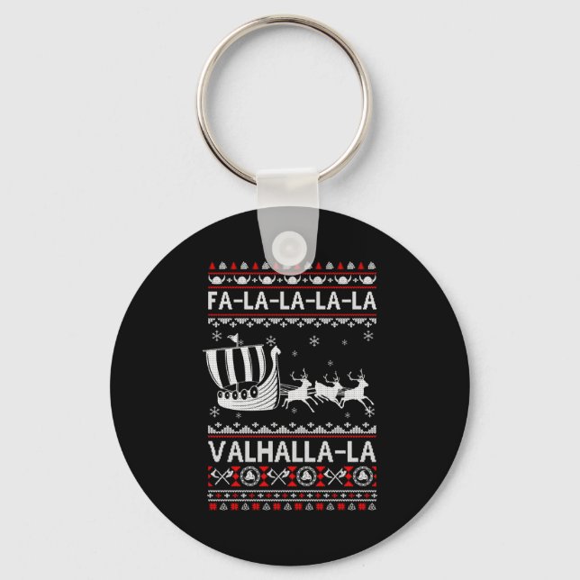 Fa La La Valhalla Viking Ship Christmas Xmas Ugly  Key Ring (Front)