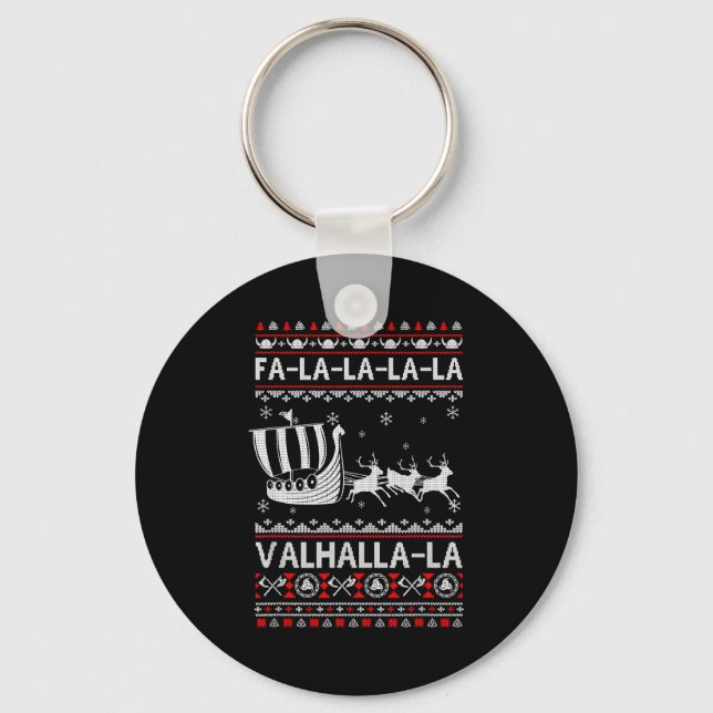 Fa La La Valhalla Viking Ship Christmas Xmas Ugly  Key Ring (Front)