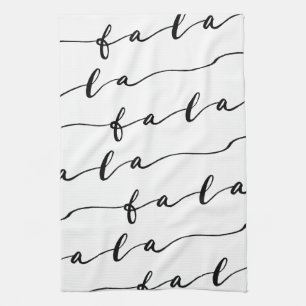 FA LA LA White & Black Calligraphy Christmas Carol Tea Towel