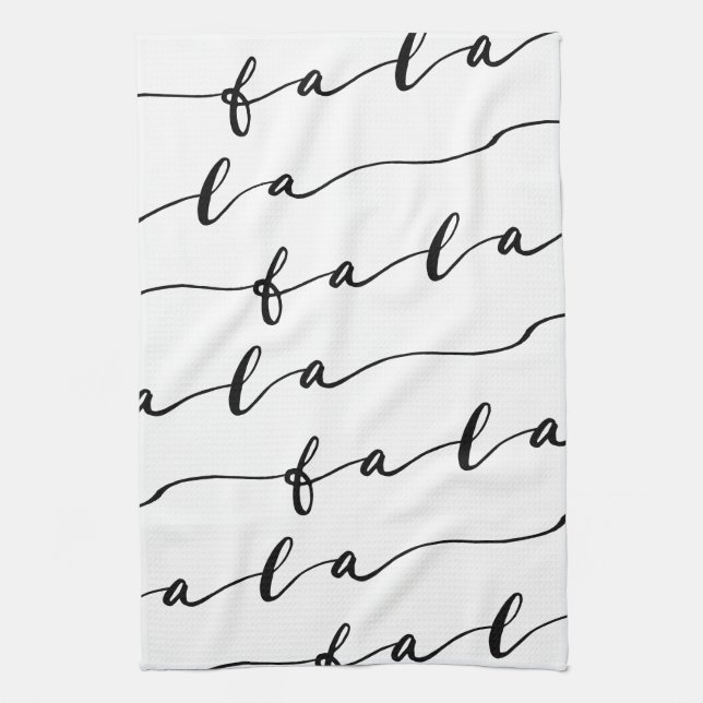 FA LA LA White & Black Calligraphy Christmas Carol Tea Towel (Vertical)