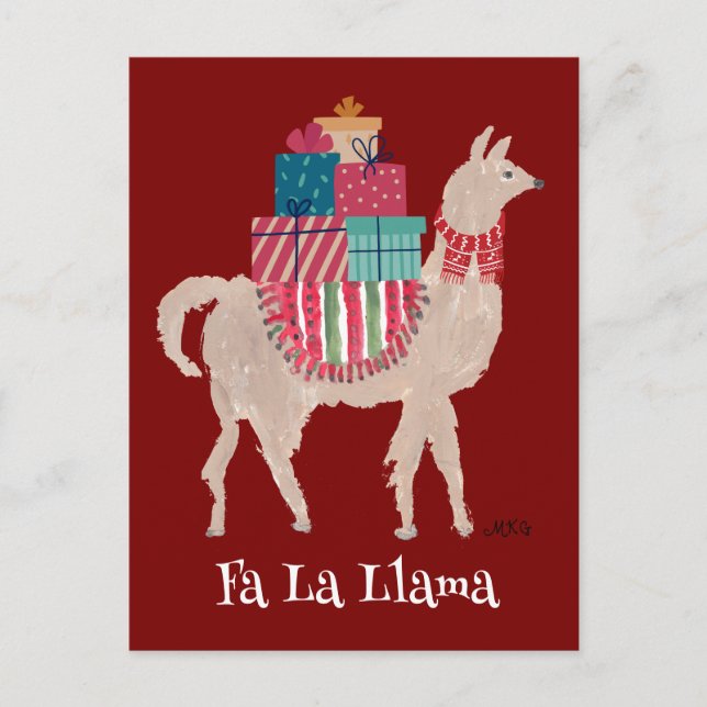 Fa La Llama Cute Personalised Animal Art Christmas Holiday Postcard (Front)