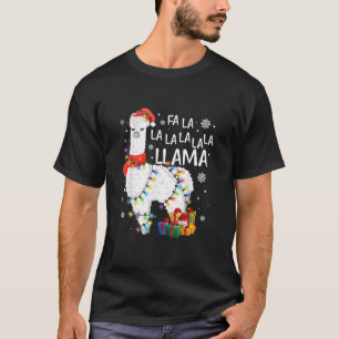 Fa La Llama Funny Alpaca with Fairy Lights and Hat T-Shirt