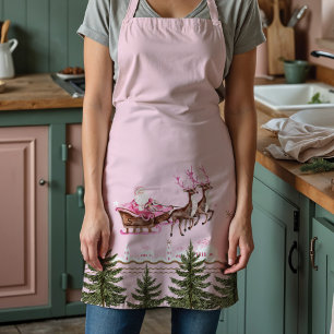 Fa La Merry Pink Christmas Santa Seligh Reindeer Apron