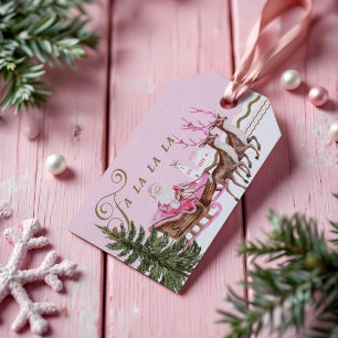 Fa La Merry Pink Christmas Santa Seligh Reindeer Gift Tags
