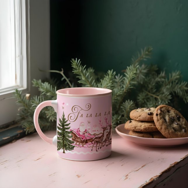Fa La Merry Pink Christmas Santa Seligh Reindeer Mug (Fa La Merry Pink Christmas Santa Seligh Reindeer Mug)