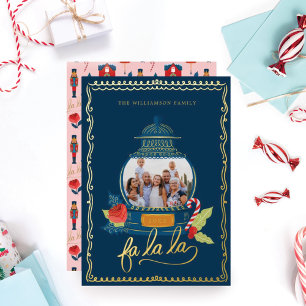 Fa La Nutcracker Christmas Family Photo Snow Globe Foil Holiday Card