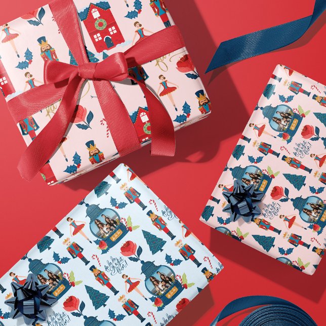 Fa La Nutcracker Christmas Family Photo Snow Globe Wrapping Paper Sheet (Creator Uploaded)