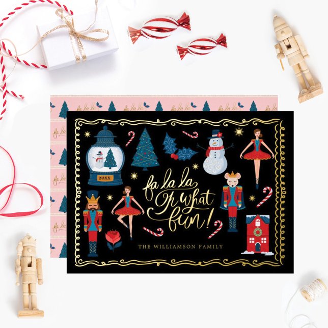 Fa La Oh What Fun Christmas Nutcracker Characters Foil Holiday Card (Creator Uploaded)