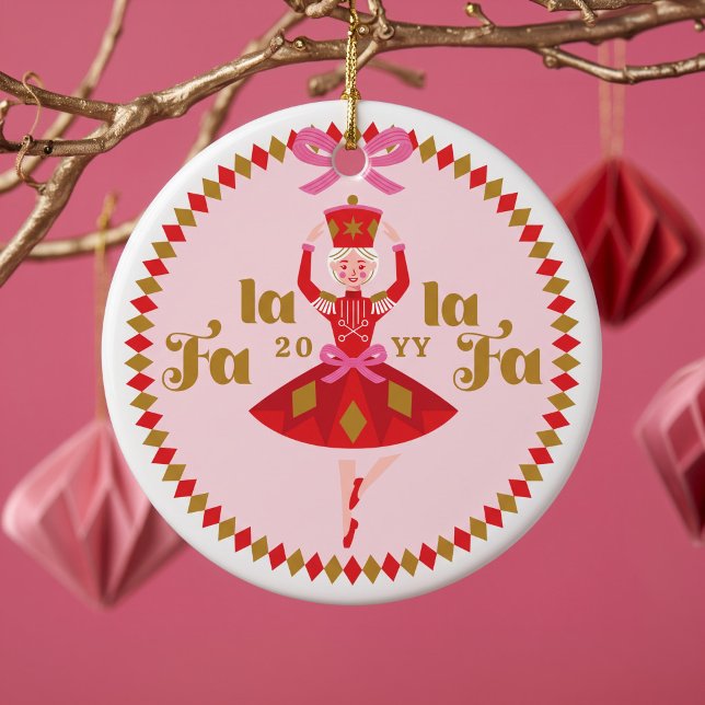 Fa La Pink Nutcracker Ballet Family Photo Keepsake Ceramic Tree Decoration (Fa La Pink Nutcracker Ballet Family Photo Keepsake Ceramic Ornament)