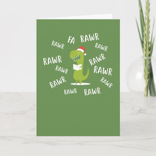 Fa rawr rawr rawr Funny Christmas Singing T-Rex Holiday Card (Front)