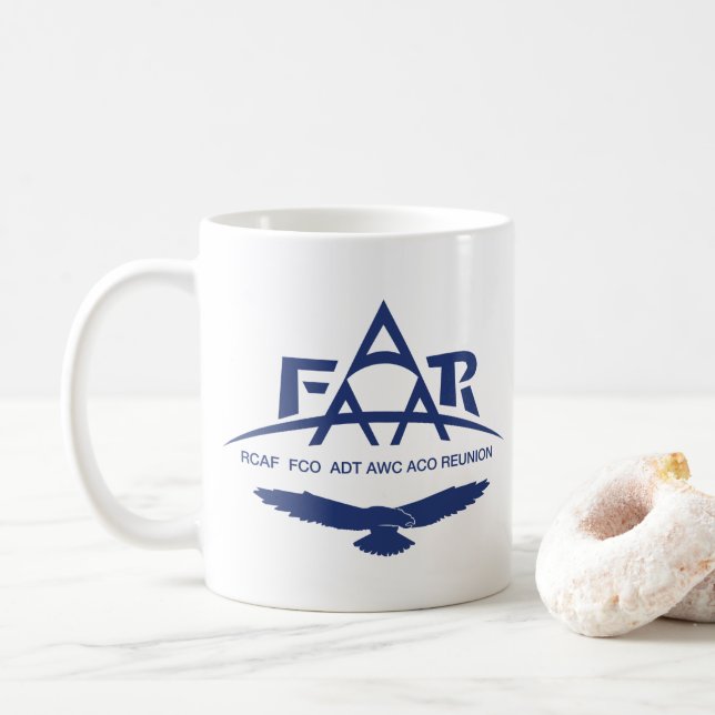 FAAAR Logo on Mug. Coffee Mug (With Donut)