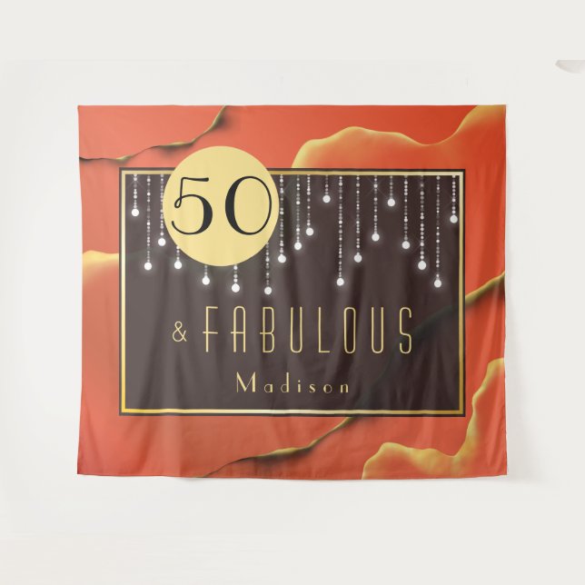 Fab 50th Birthday Cool Elegant Orange Tapestry  (Front (Horizontal))